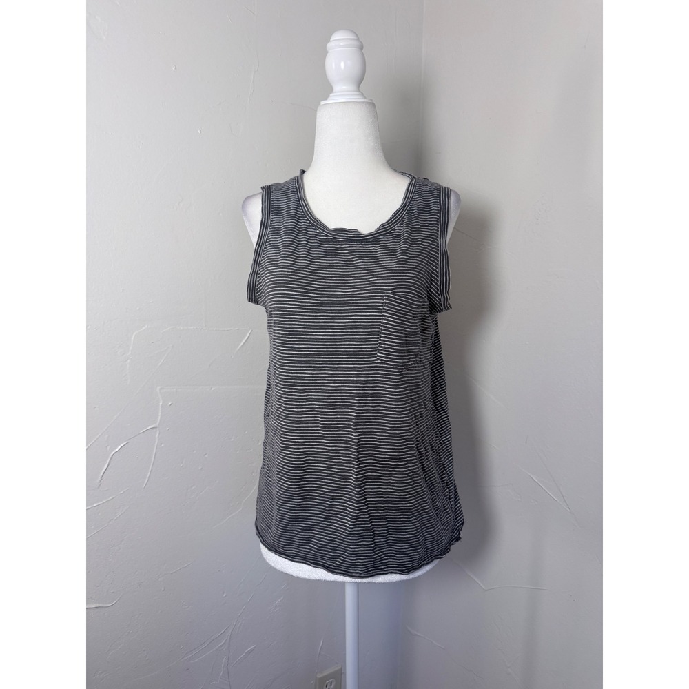 PACT Organic Cotton Gray White Striped Pocket Tank Top Size S